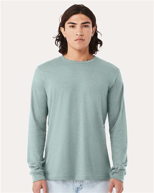 BELLA + CANVAS 3501CVC Heather CVC Long Sleeve Tee - Heather Dusty Blue - model front