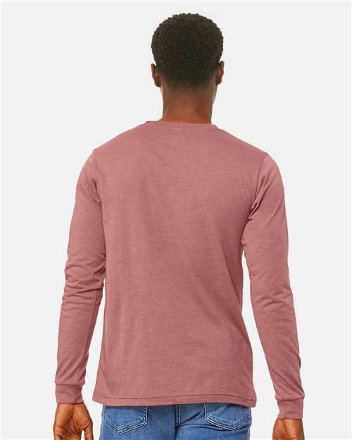 BELLA + CANVAS 3501CVC Heather CVC Long Sleeve Tee - Heather Mauve - model back