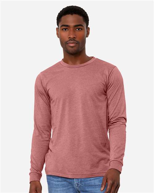 BELLA + CANVAS 3501CVC Heather CVC Long Sleeve Tee - Heather Mauve - model front