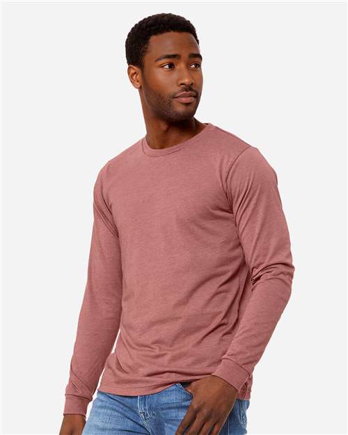 BELLA + CANVAS 3501CVC Heather CVC Long Sleeve Tee - Heather Mauve - model side