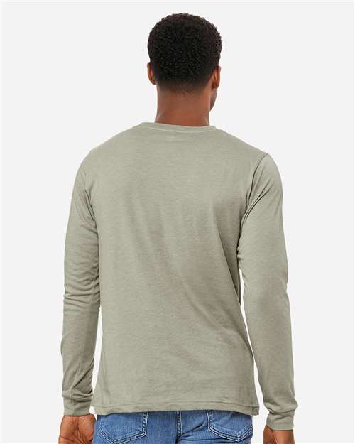 BELLA + CANVAS 3501CVC Heather CVC Long Sleeve Tee - Heather Stone - model back