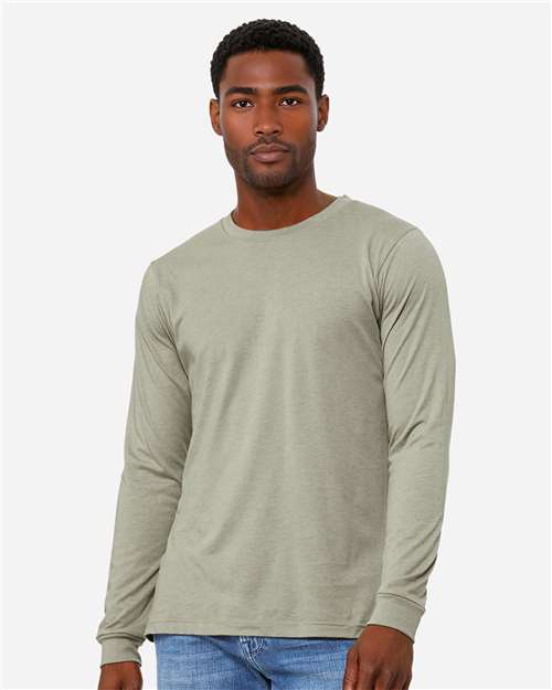 BELLA + CANVAS 3501CVC Heather CVC Long Sleeve Tee - Heather Stone - model front