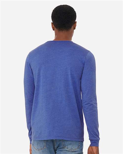 BELLA + CANVAS 3501CVC Heather CVC Long Sleeve Tee - Heather True Royal - model back
