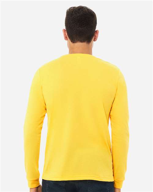 BELLA + CANVAS 3501CVC Heather CVC Long Sleeve Tee - Heather Yellow Gold - model back