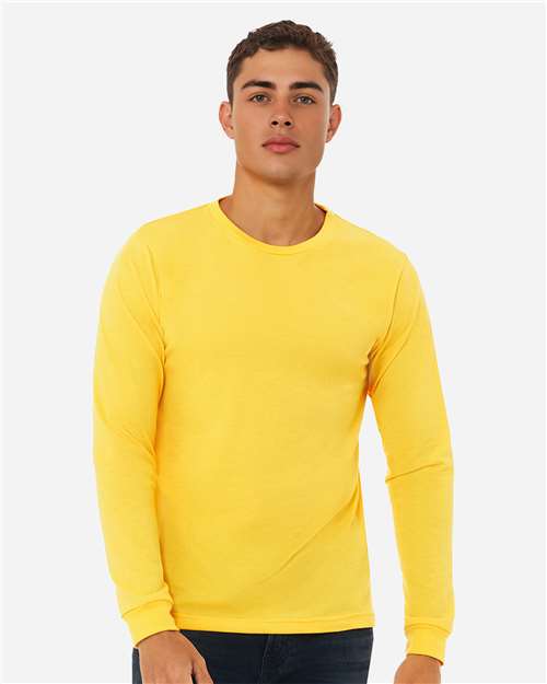 BELLA + CANVAS 3501CVC Heather CVC Long Sleeve Tee - Heather Yellow Gold - model front
