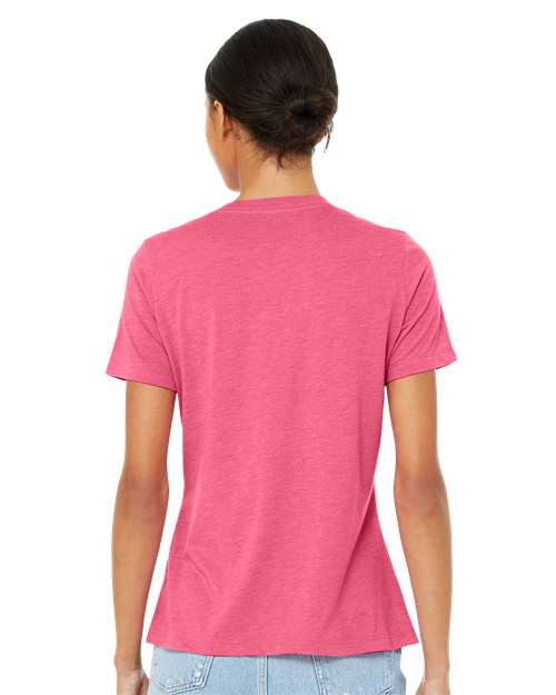 BELLA + CANVAS 6413 Women’s Relaxed Fit Triblend Tee - Charity Pink Triblend - model back