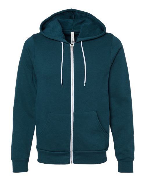 Bella + Canvas 3739 Sponge Fleece Full-Zip Hoodie Sweatshirt - Atlantic - flat front