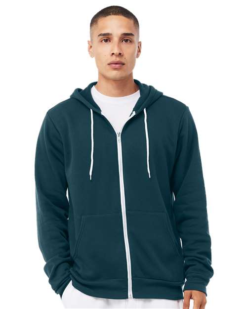 Bella + Canvas 3739 Sponge Fleece Full-Zip Hoodie Sweatshirt - Atlantic - model front