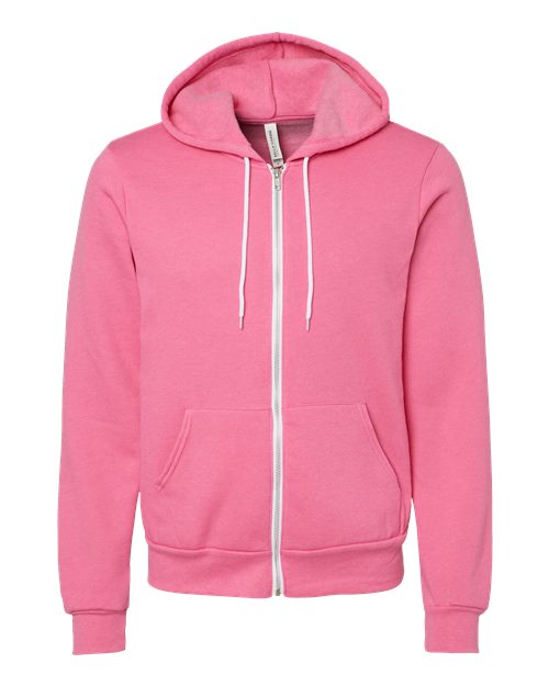 Bella + Canvas 3739 Sponge Fleece Full-Zip Hoodie Sweatshirt - Heather Charity Pink - flat front