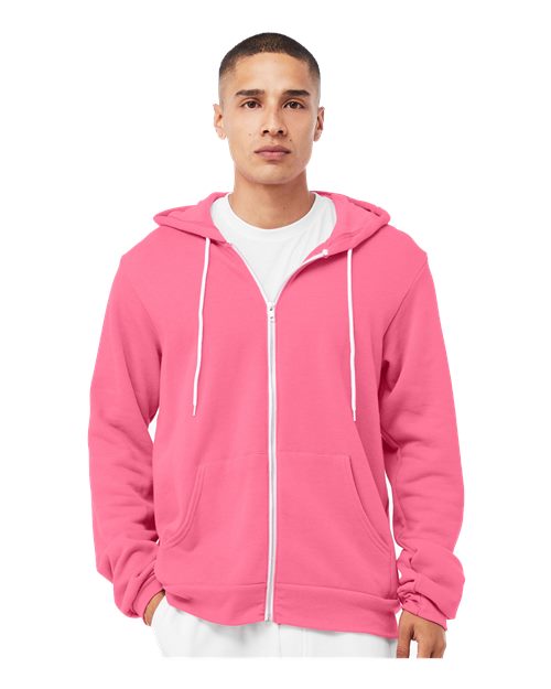 Bella + Canvas 3739 Sponge Fleece Full-Zip Hoodie Sweatshirt - Heather Charity Pink - model front