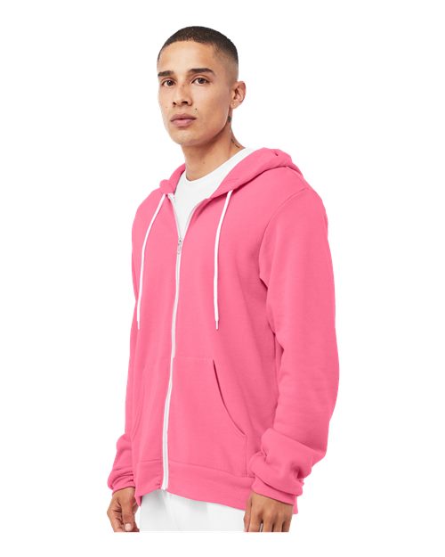 Bella + Canvas 3739 Sponge Fleece Full-Zip Hoodie Sweatshirt - Heather Charity Pink - model side