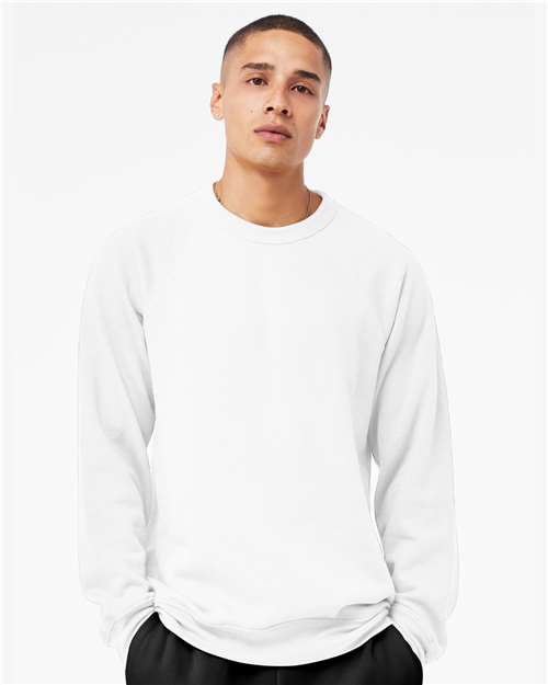 BELLA + CANVAS 3901 Unisex Sponge Fleece Raglan Crewneck Sweatshirt - White - model front