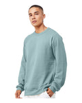 BELLA + CANVAS 3901 Unisex Sponge Fleece Raglan Crewneck Sweatshirt - Heather Blue Lagoon - model side