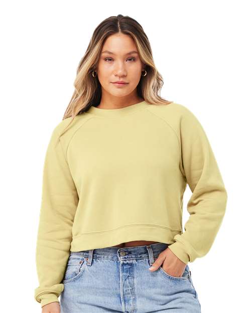 BELLA + CANVAS 7505 Women's Crop Raglan Crewneck Sweatshirt - French Vanilla - model front