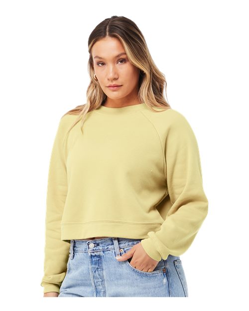 BELLA + CANVAS 7505 Women's Crop Raglan Crewneck Sweatshirt - French Vanilla - model side