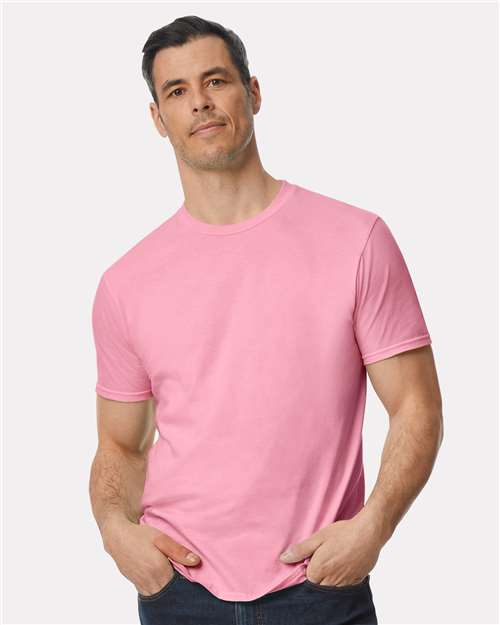 Gildan 980 Unisex Softstyle Lightweight T-Shirt - Charity Pink - model front