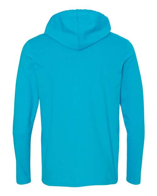 Gildan 987 Unisex Softstyle Lightweight Hooded Long Sleeve T-Shirt - Caribbean Blue/ Dark Grey - back