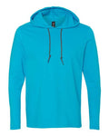 Gildan 987 Unisex Softstyle Lightweight Hooded Long Sleeve T-Shirt - Caribbean Blue/ Dark Grey - front
