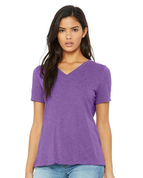 BELLA + CANVAS 6415 Women's Relaxed Triblend V-Neck Tee - Purple Triblend - model front