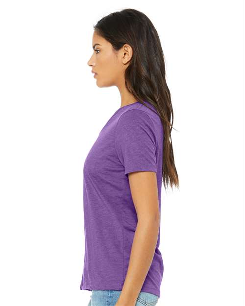 BELLA + CANVAS 6415 Women's Relaxed Triblend V-Neck Tee - Purple Triblend - model side