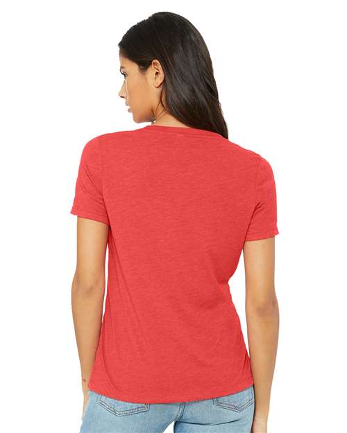 BELLA + CANVAS 6415 Women's Relaxed Triblend V-Neck Tee - Red Triblend - model back