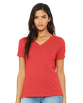 BELLA + CANVAS 6415 Women's Relaxed Triblend V-Neck Tee - Red Triblend - model front