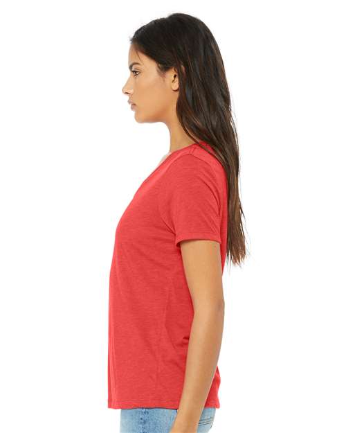 BELLA + CANVAS 6415 Women's Relaxed Triblend V-Neck Tee - Red Triblend - model side