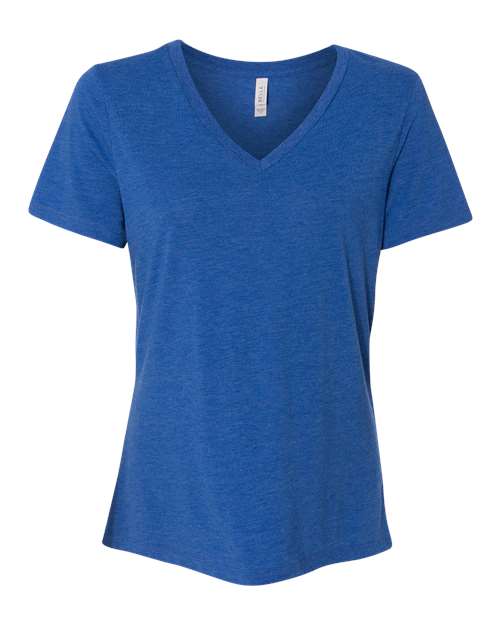 BELLA + CANVAS 6415 Women's Relaxed Triblend V-Neck Tee - True Royal Triblend - front