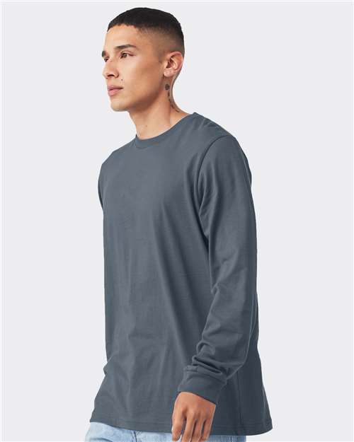 Bella+Canvas 3501 Unisex Jersey Long Sleeve Tee - Vintage Navy - model side
