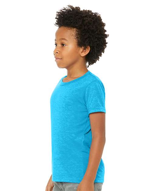 BELLA + CANVAS 3001YCVC Youth CVC Jersey Tee - Neon Blue - model side