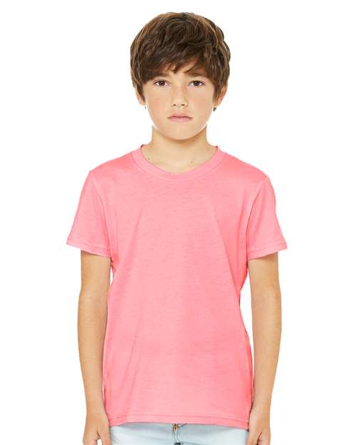 BELLA + CANVAS 3001YCVC Youth CVC Jersey Tee - Neon Pink - model front