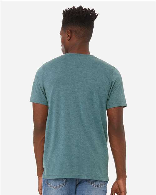BELLA + CANVAS 3005CVC Unisex Heather CVC V-Neck Tee - Heather Deep Teal - model back