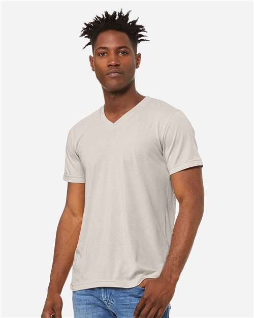 BELLA + CANVAS 3005CVC Unisex Heather CVC V-Neck Tee - Heather Dust - model front