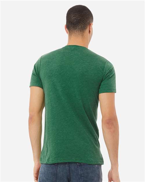 BELLA + CANVAS 3005CVC Unisex Heather CVC V-Neck Tee - Heather Grass Green - model back