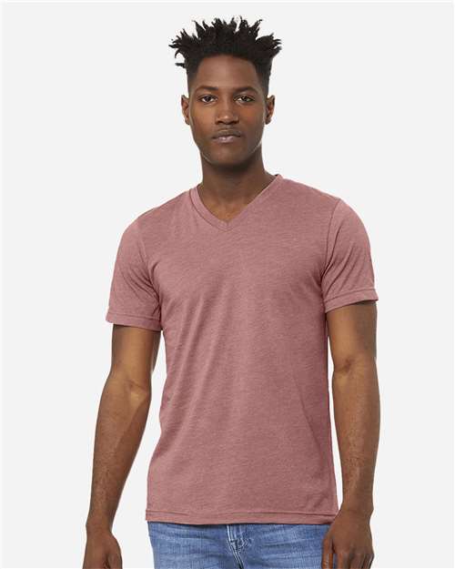 BELLA + CANVAS 3005CVC Unisex Heather CVC V-Neck Tee - Heather Mauve - model front