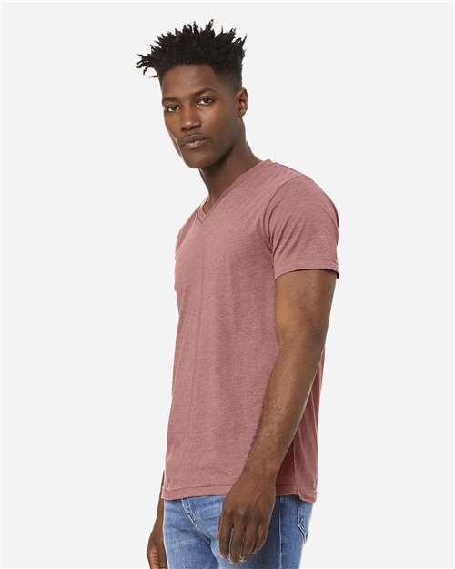 BELLA + CANVAS 3005CVC Unisex Heather CVC V-Neck Tee - Heather Mauve - model side
