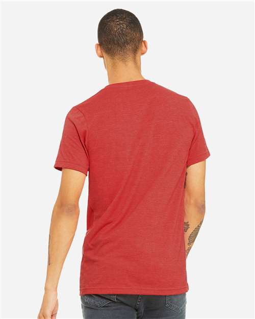 BELLA + CANVAS 3005CVC Unisex Heather CVC V-Neck Tee - Heather Red - model back