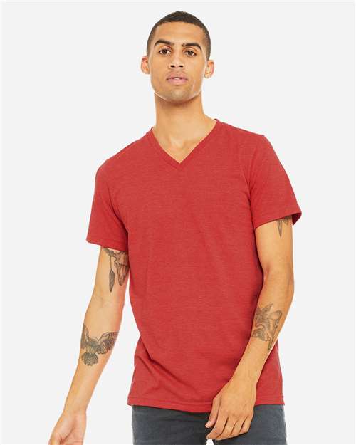 BELLA + CANVAS 3005CVC Unisex Heather CVC V-Neck Tee - Heather Red - model front