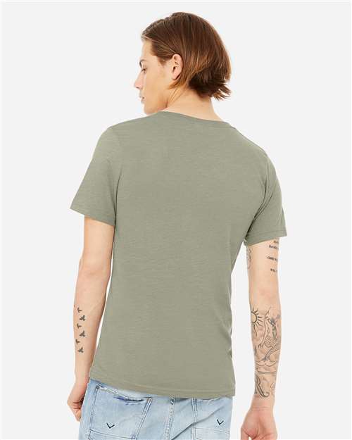 BELLA + CANVAS 3005CVC Unisex Heather CVC V-Neck Tee - Heather Stone - model back