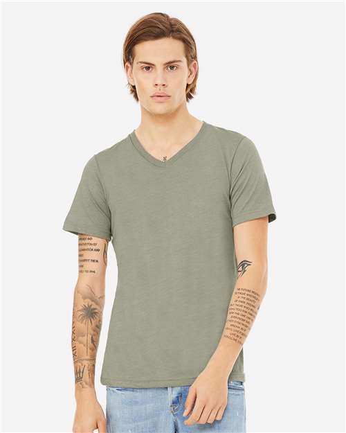 BELLA + CANVAS 3005CVC Unisex Heather CVC V-Neck Tee - Heather Stone - model front