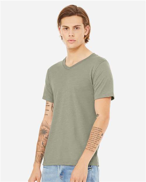 BELLA + CANVAS 3005CVC Unisex Heather CVC V-Neck Tee - Heather Stone - model side