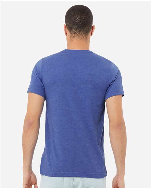 BELLA + CANVAS 3005CVC Unisex Heather CVC V-Neck Tee - Heather True Royal - model back