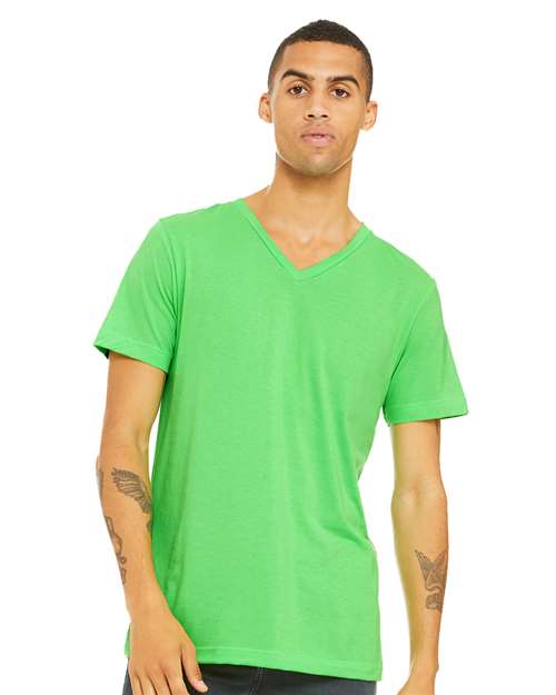 BELLA + CANVAS 3005CVC Unisex Heather CVC V-Neck Tee - Neon Green - model front