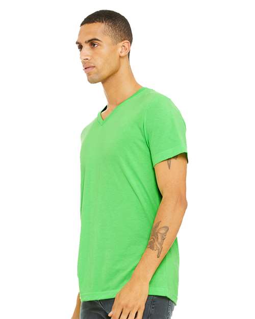 BELLA + CANVAS 3005CVC Unisex Heather CVC V-Neck Tee - Neon Green - model side