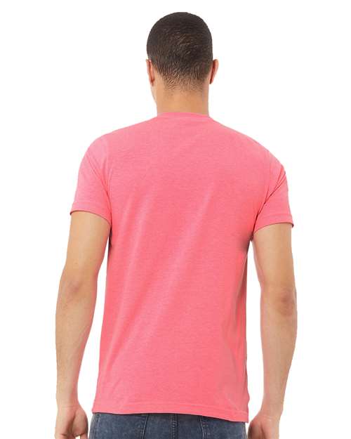BELLA + CANVAS 3005CVC Unisex Heather CVC V-Neck Tee - Neon Pink - model back