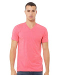 BELLA + CANVAS 3005CVC Unisex Heather CVC V-Neck Tee - Neon Pink - model front