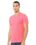 BELLA + CANVAS 3005CVC Unisex Heather CVC V-Neck Tee - Neon Pink - model side