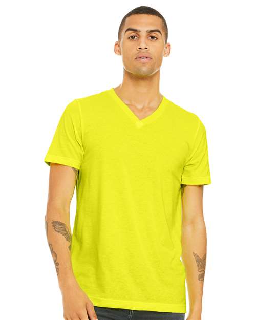 BELLA + CANVAS 3005CVC Unisex Heather CVC V-Neck Tee - Neon Yellow - model front
