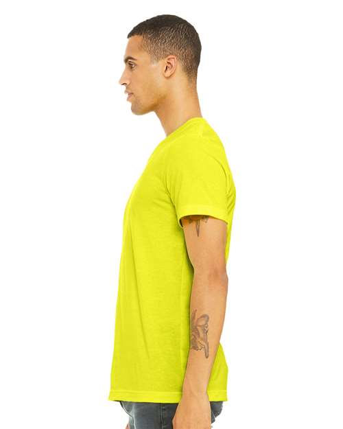 BELLA + CANVAS 3005CVC Unisex Heather CVC V-Neck Tee - Neon Yellow - model side