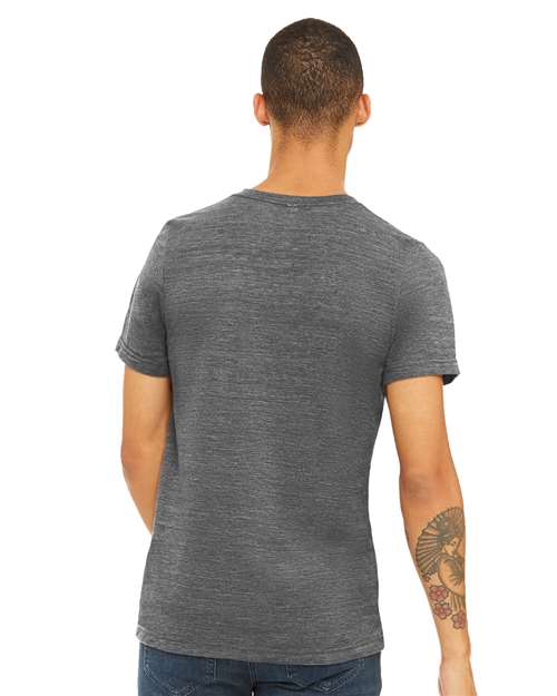BELLA + CANVAS 3655 Unisex Textured Jersey V-Neck Tee - Asphalt Slub - model back